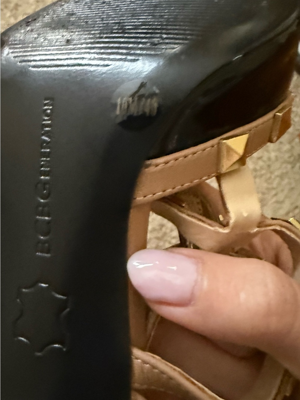 Studded Pointed-Toe Strappy Pump in Black and Nude - Picture 5 of 5